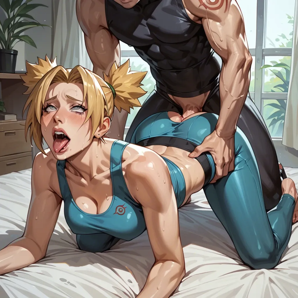 Temari nara , temari from naruto  , yoga pants , leggins, ahegao , doggie style, in bedroom, grab her hair