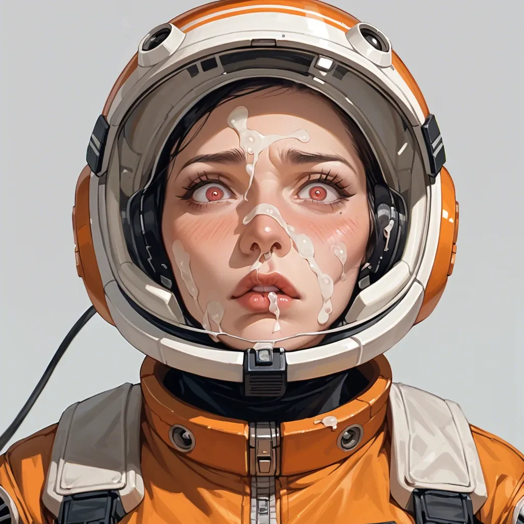 cute sci-fi girl, sci fi space suit jumpsuit without helmet, facial creampie, cum on nose, cumon lips, cumon eyes, embarassed confused expression