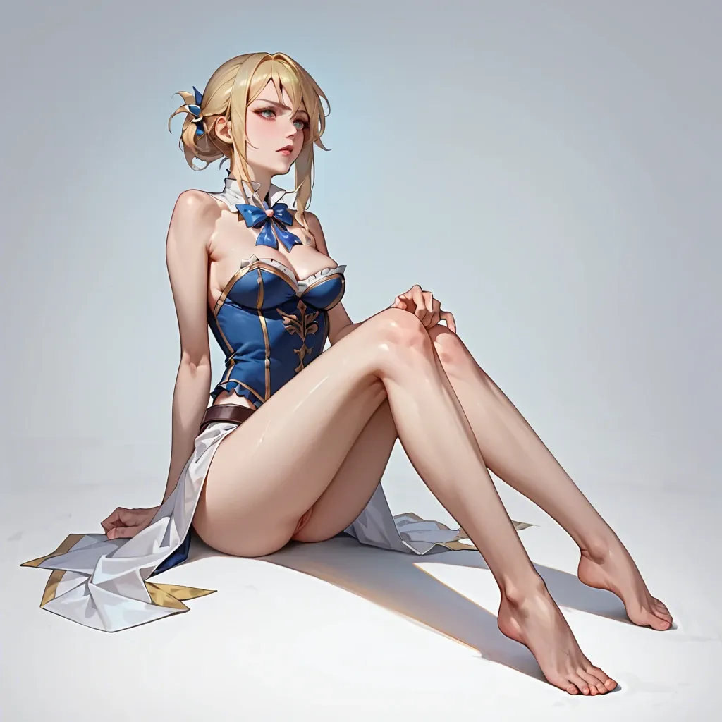 Lucy Heartfilia GenshinImpact, copy image from #GenshinImpact, perfect body, full body, High Quality, Tall Girl, Beautiful body, thin body, slim legs, Perfect Quality Detail, Lie flat, sitting kneel or standing fighting act, Pull up, Have pubic hair,