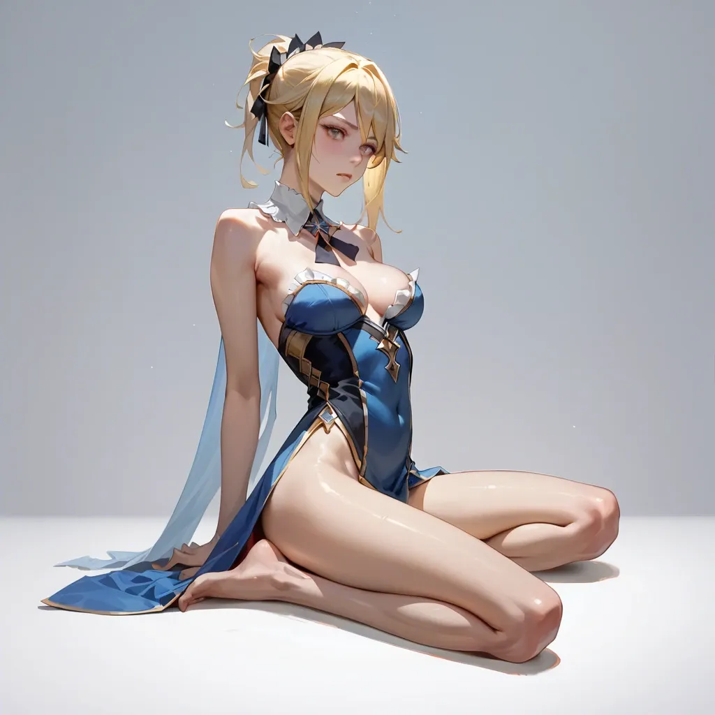 Lucy Heartfilia GenshinImpact, copy image from #GenshinImpact, perfect body, full body, High Quality, Tall Girl, Beautiful body, thin body, slim legs, Perfect Quality Detail, Lie flat, sitting kneel or standing fighting act, Pull up, Have pubic hair,