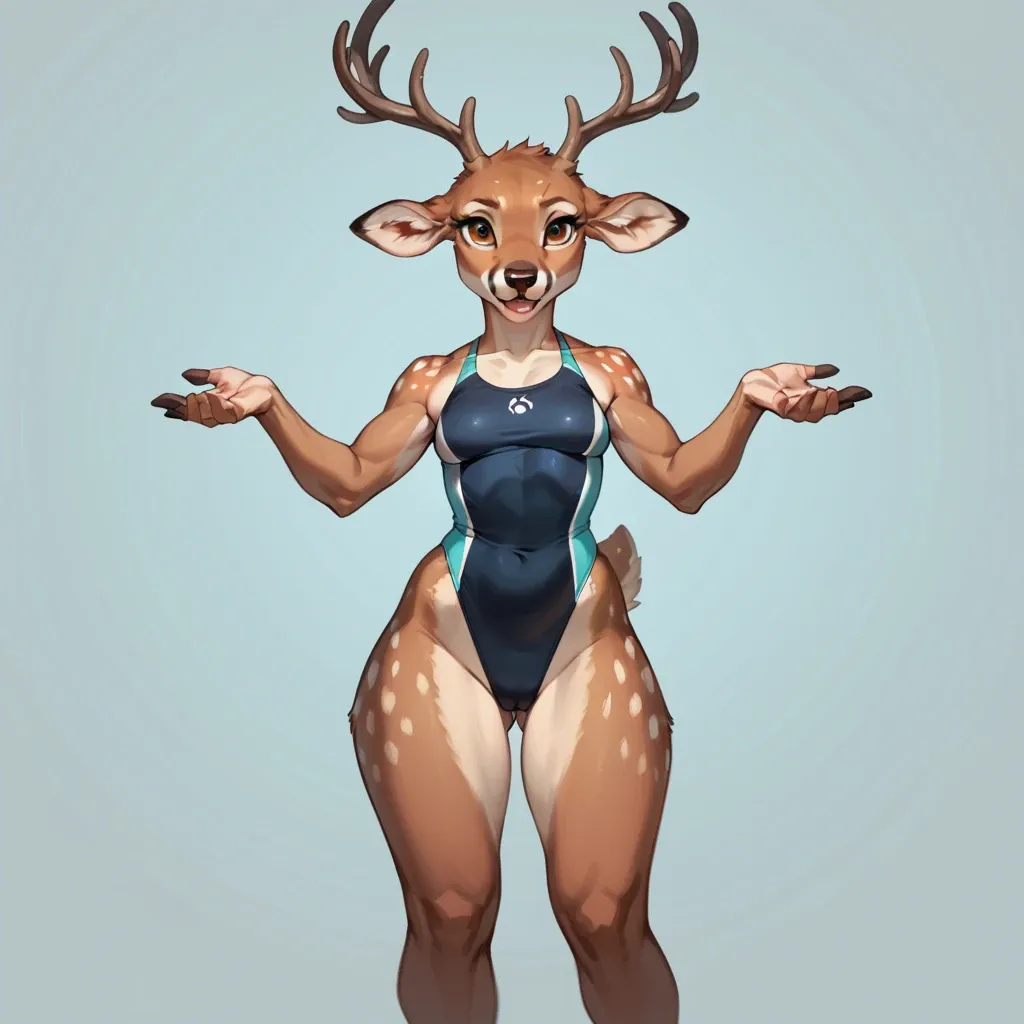 Cute furry deer with very thick hips and giant boobs in swimsuit