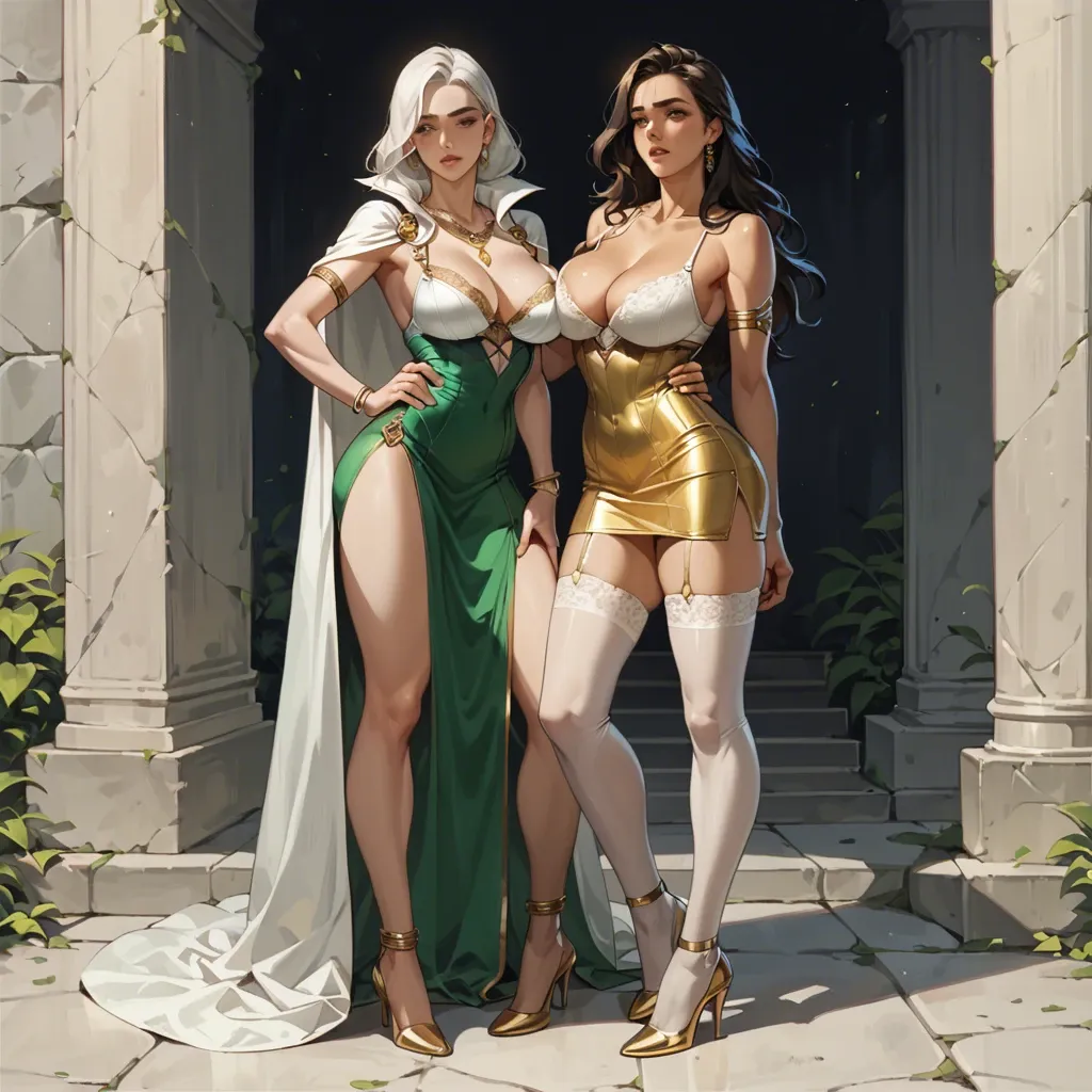 2girl, , , , cheek,armlets,big breasts,grabbing hips,shoulder, tight skirt,sexy stockings,cape,pulled bra,no shoes, white tank top,gold anklets,golden necklace,green swimsuit,heels, yellow dress,white socks,headband,frilled bra,no shoes, living room, sparkling, big dildo, cute anime face, dark room, lara croft, spider-gwen, asuka langley