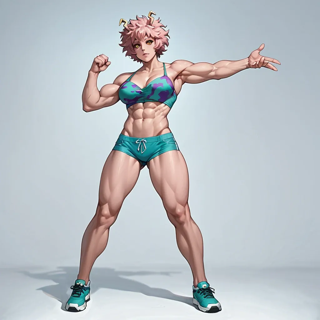 Mina Ashido, 1girls, abs, biceps, casual, extreme muscular, sexy pose, full body