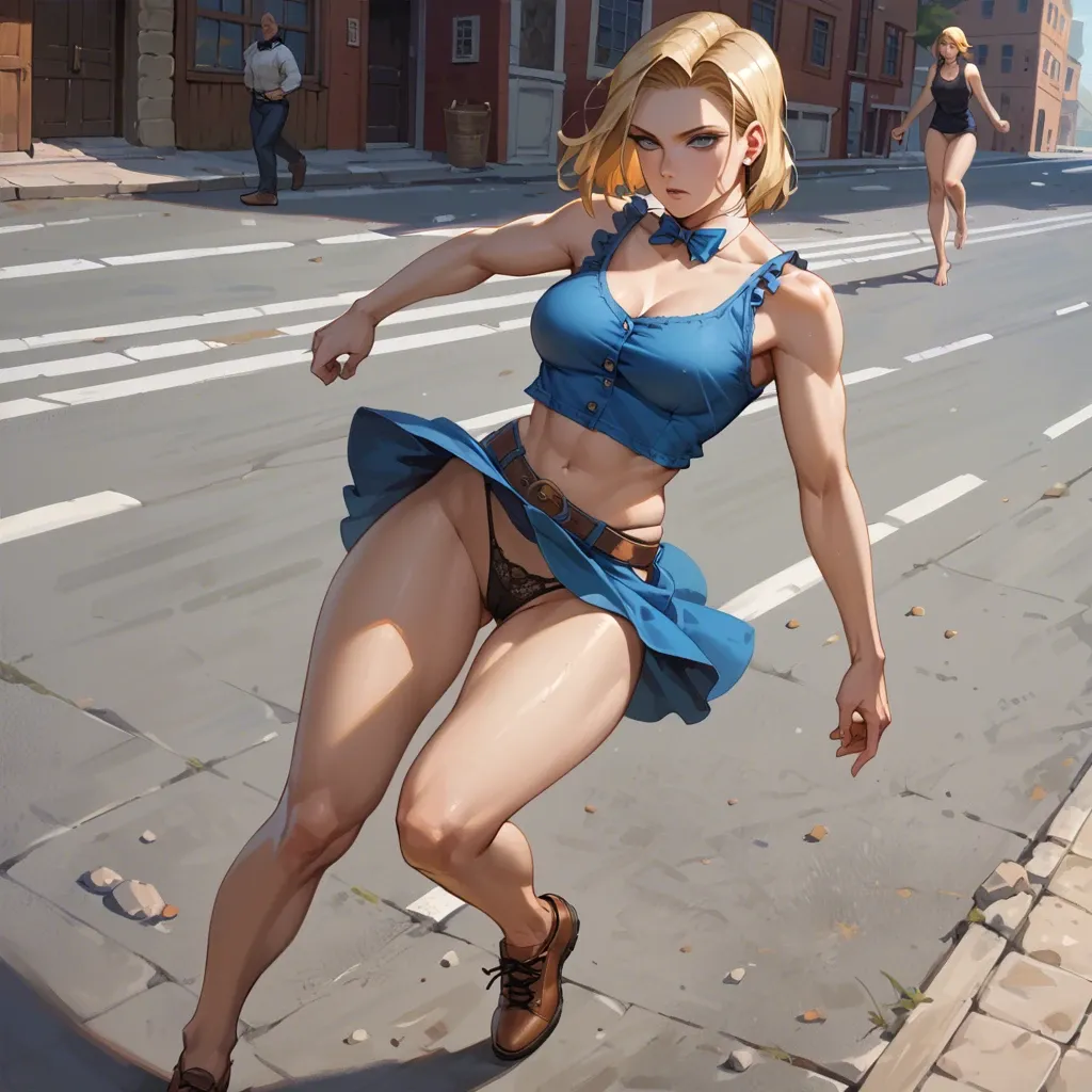 2girl, , , , dashed eyes,thigh close up,perky breast,on back,tank top, crop top,laced,bowtie,showing thong,running shoes, barefoot, on the street, medieval dress, android 18, illustration, dark alleyway, spider-gwen, rapunzel waifu