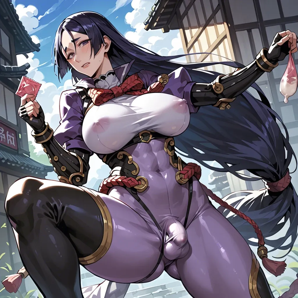 Minamoto No Raikou, bodysuit condom, futanari, privates under clothes