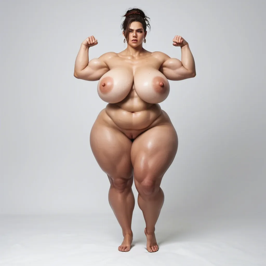 full body, t-pose , nude , sexy plump belly, tall girl , gigantic tits, massive ass, thick thighs, ebony dwarf girl , sexy ,thick