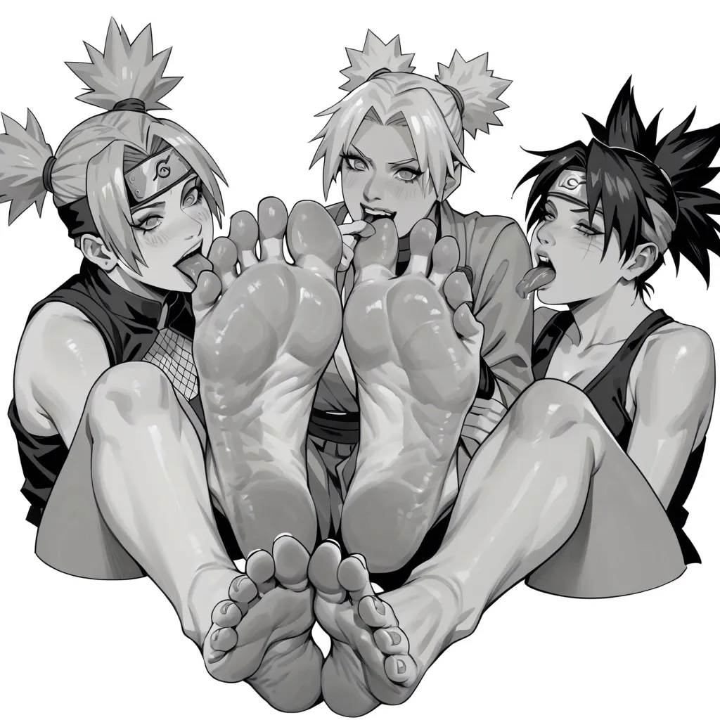 Naruto, Temari, 4 girls, lesbian soles worship, lesbian ankles licking, lesbian big toe sucking, soles focus, soles view, soles tickling, feet in mouth, big soles, tongue licking all the sole, licking each others soles, putting big toes deep in mouth, soles in mouth, on knees, tied, under soles on view, licking under soles, soles on face, mouth foot work