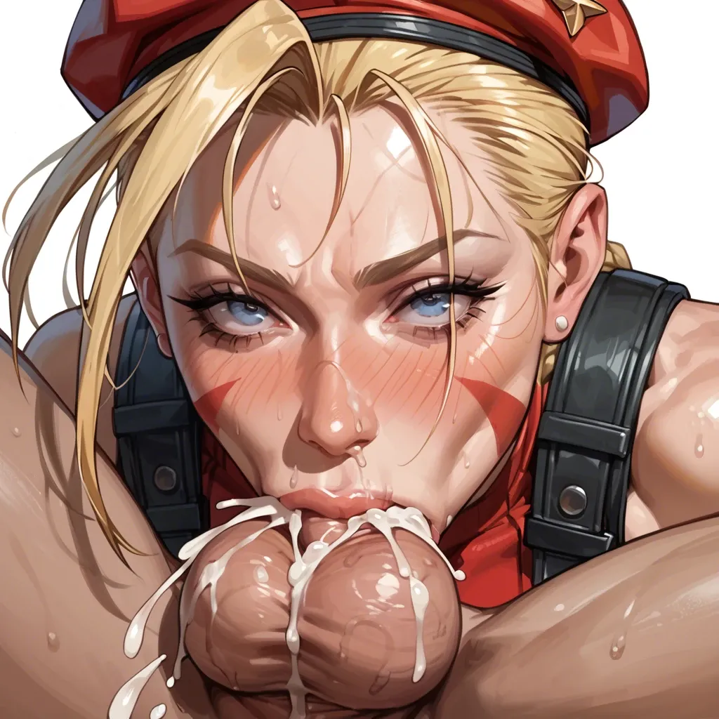 @cammy_white, (deepthroat) (irrumatio), (caressing_testicles), (full-face_blush), 69 position, nose on testicles, close-up, excessive cum