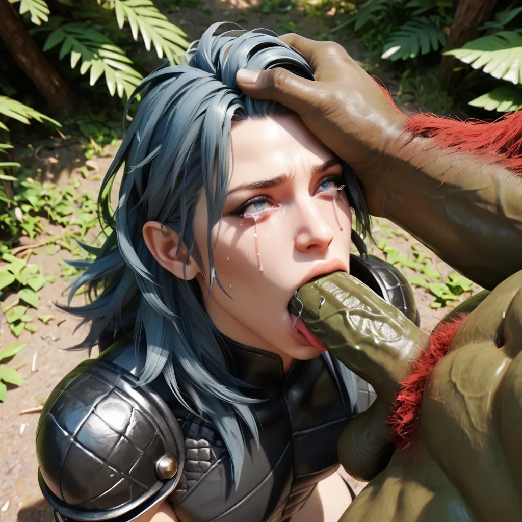 1boy 1femboy,3d,byleth,ganondorf, adorable male Girly male mini boy high-angle close-up, forcing on dick,forcing fellation,forcing,tongue,holding head,deepthroat,forest,tears,crocodile tears,ass up,rubberized