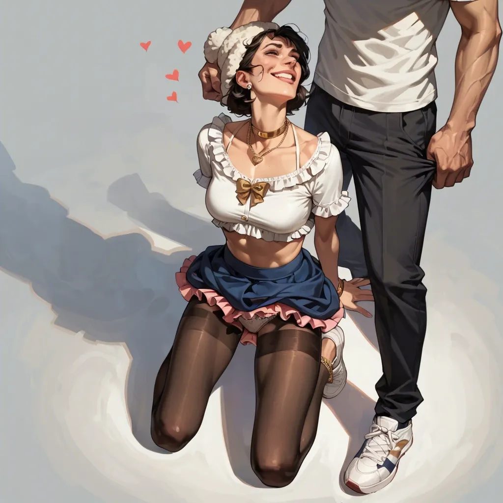 1girl,1boy, , , , high nose,warm smile,perky boobs,head back,heart necklace, skirt,gold anklets,wool hat,frilled panties,sneakers, pull shirt,tights,gold choker,frilled bikini,sneakers, library, at the river, cyberpunk, realistic, dark skin, lara croft, ayanami rei