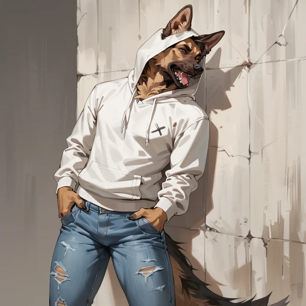 anthro german shepherd  hoodie and jeans