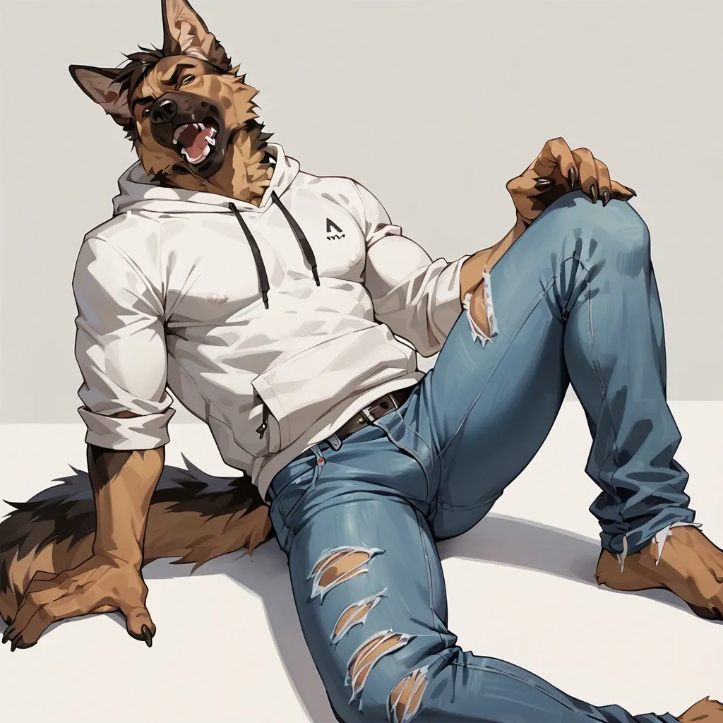 anthro german shepherd  hoodie and jeans