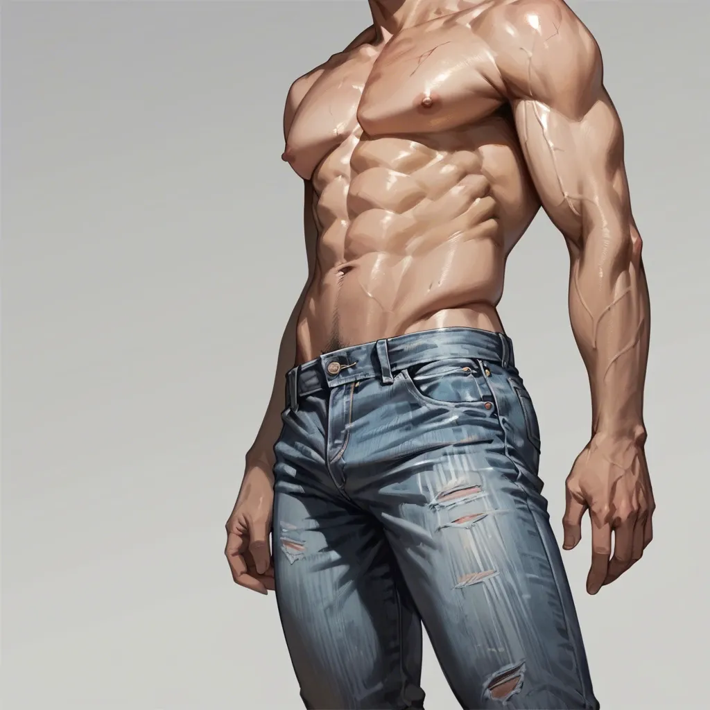 1 boy, taking his jeans off, detailed, grey background