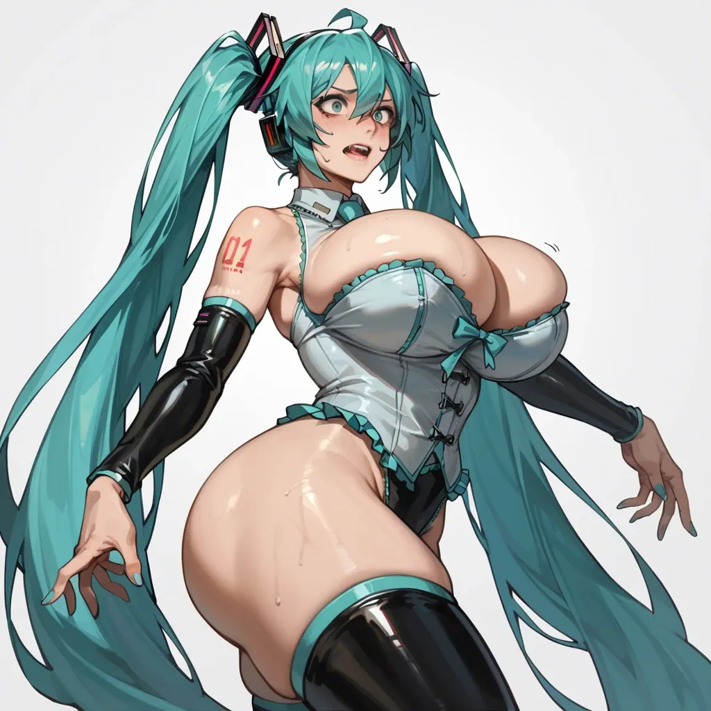 Hatsune Miku, gigantic tits,super giant breast,  big ass, corset, breadt expansion