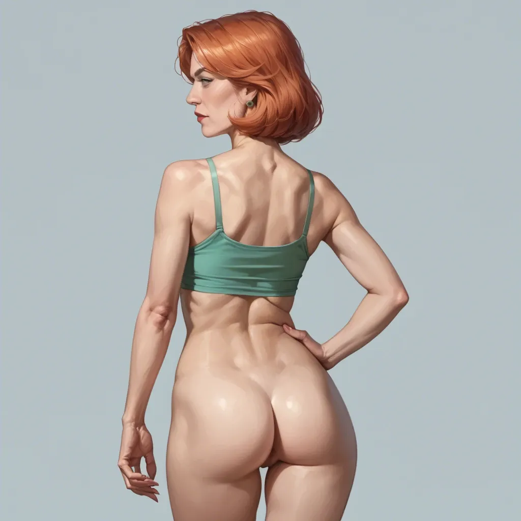 realistic realistic,full detailed,accurate.realistic realistic,lois griffin,mature,milf,petite chest,skinny,slim,visible hairy pussy,crop top,rear view,back view