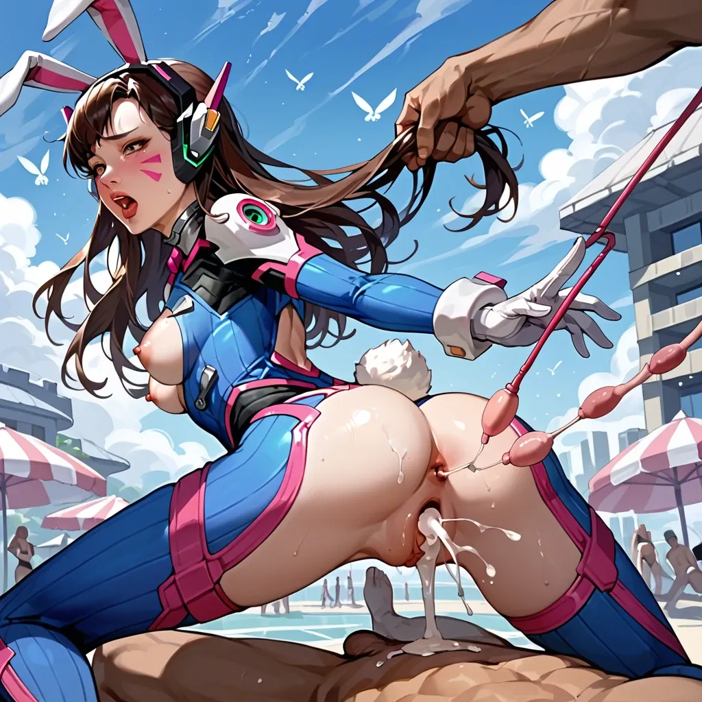 D.Va, bodysuit, bunny ears, creampie, breeding, fertilization, sperm meets ovum