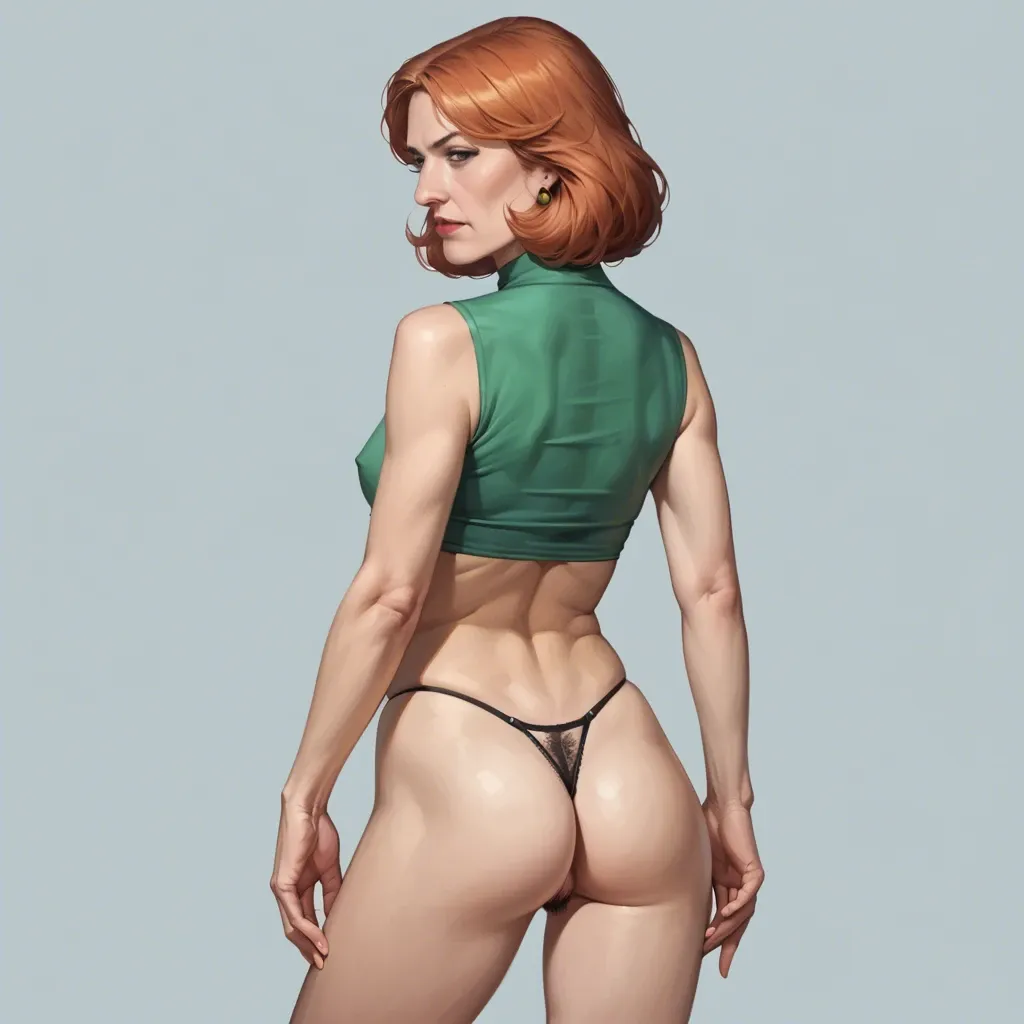 realistic realistic,full detailed,accurate,realistic realistic,full detailed,lois griffin,mature,milf,petite chest,skinny,slim,hairy pussy,crop top,thong,the perineum,rear view