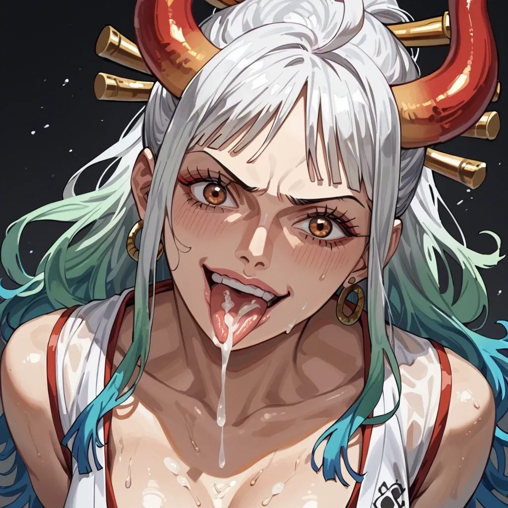 Yamato  one piece cum on tongue from above waiting for cum happy