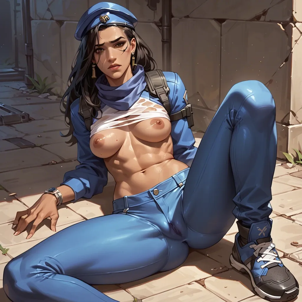 Ana Amari young from Overwatch, in her outfit, no bare places, no dick, pants, tease me