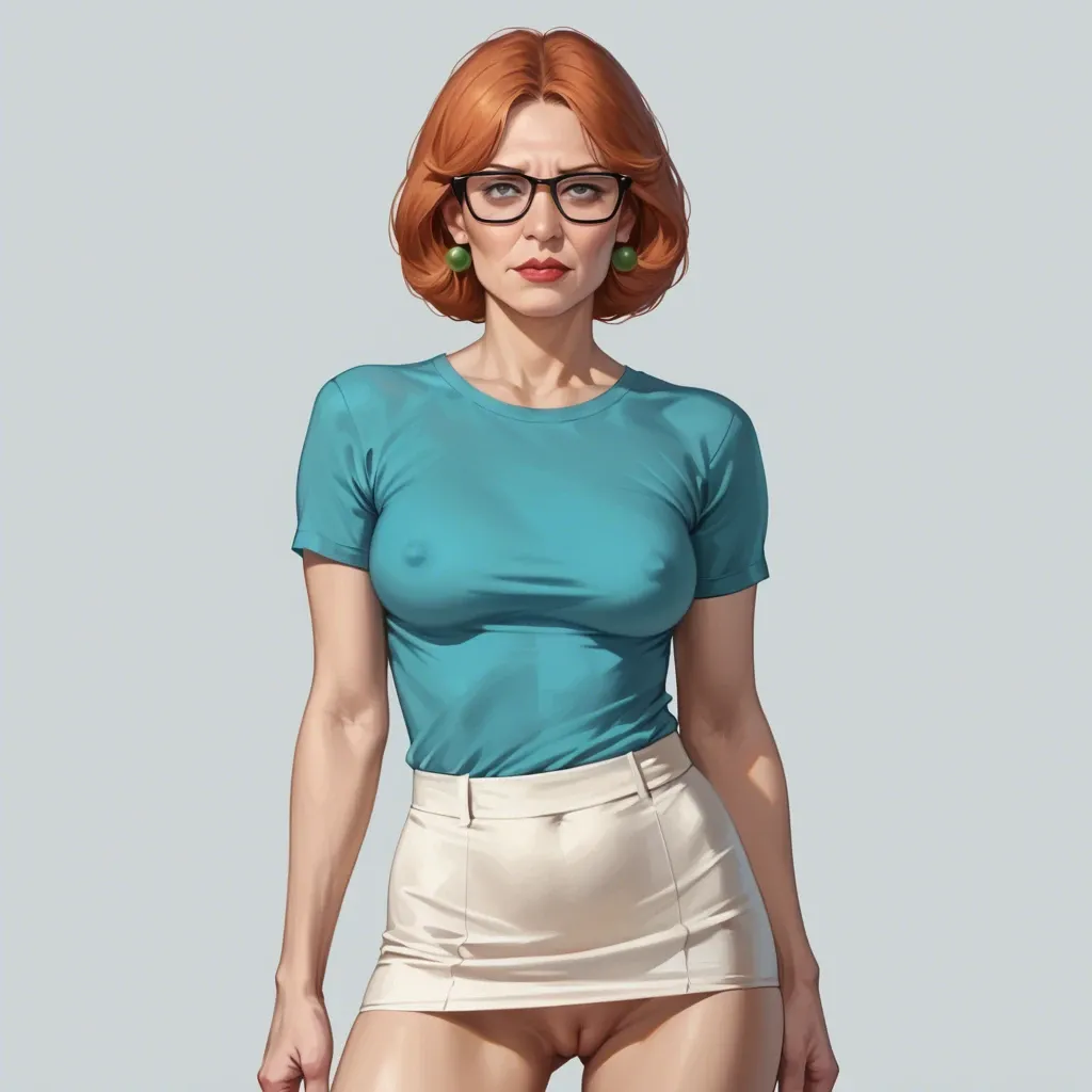 realistic 4k,full detailed,accurate,lois griffin,mature,milf,petite chest,skinny,slim,glasses,shirt,cleft of venus,shirt,upskirt,shy,rear view