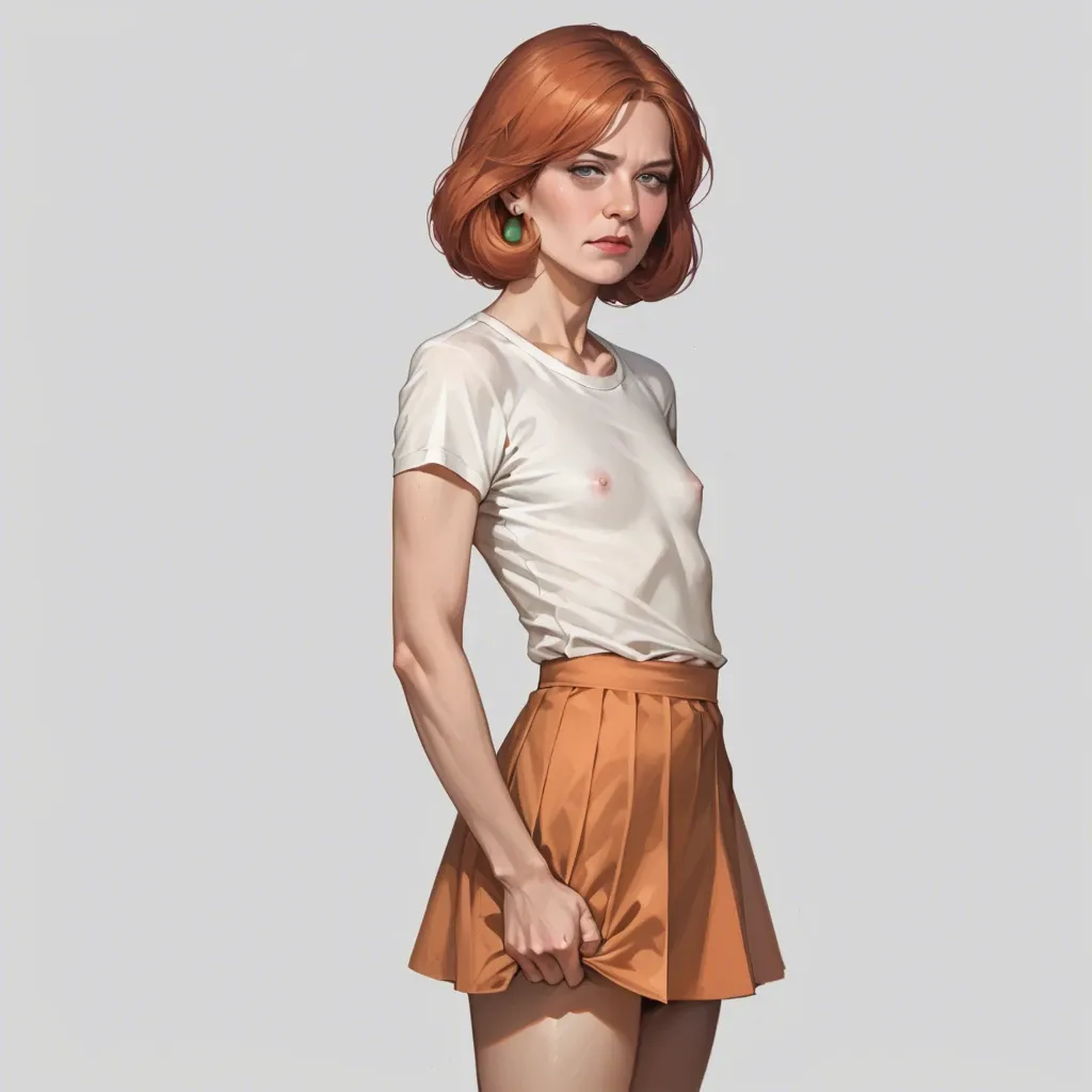 realistic realistic view,full detailed,accurate,lois griffin,mature,flat chest,petite,skinny,slim,hairy,shy,shirt,upskirt,shy,rear view,side view