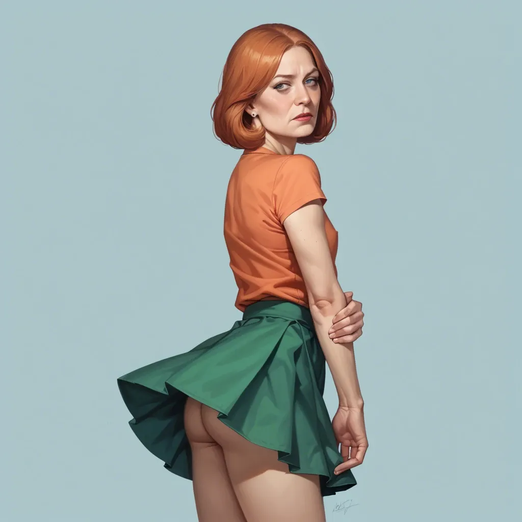 realistic realistic,full detailed,accurate,lois griffin,mature,flat chest,petite,skinny,slim,cleft of venus,shy,shirt,upskirt,shy,shoitarear view,side view