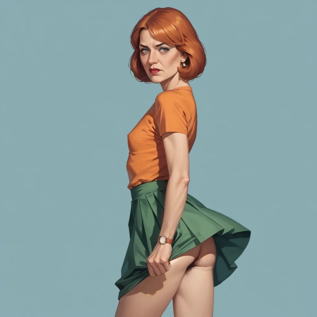 realistic realistic,full detailed,accurate,lois griffin,mature,flat chest,petite,skinny,slim,hairy pussy,shy,shirt,upskirt,shy,rear view,side view