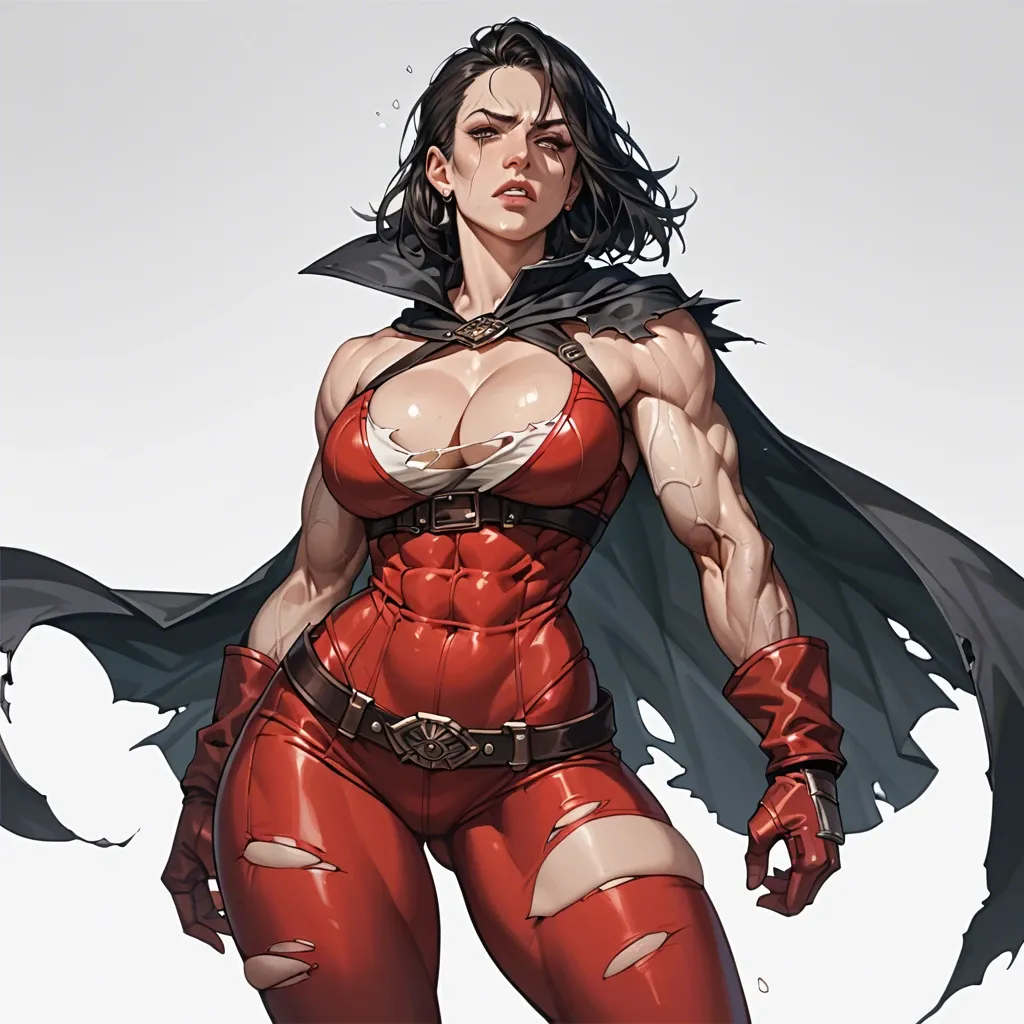 1girl,solo, , , , cheeks,veiny arms,medium tits,grabbing hips,bare shoulder, depraved eyes,toned thighs,cleavage,hunchback,slimy skin, red tight pants,torn thighhighs,cape,torn bodysuit,platform heels, barbara, dark alleyway, cyberpunk, bondage ship, spider-gwen, heart dynamics