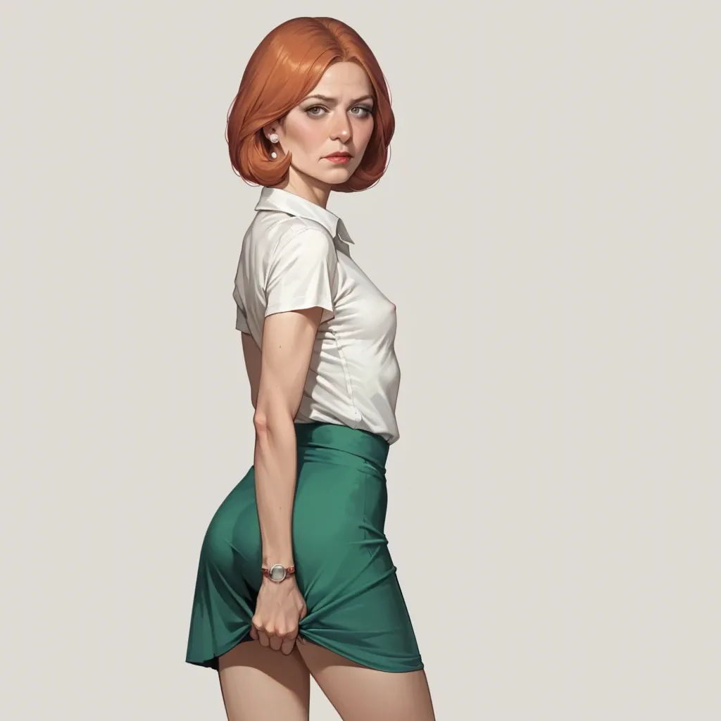 realistic realistic,full detailed,accurate,lois griffin,mature,flat chest,petite,skinny,slim,cleft of venus,shy,shirt,upskirt,shy,rear view,side view