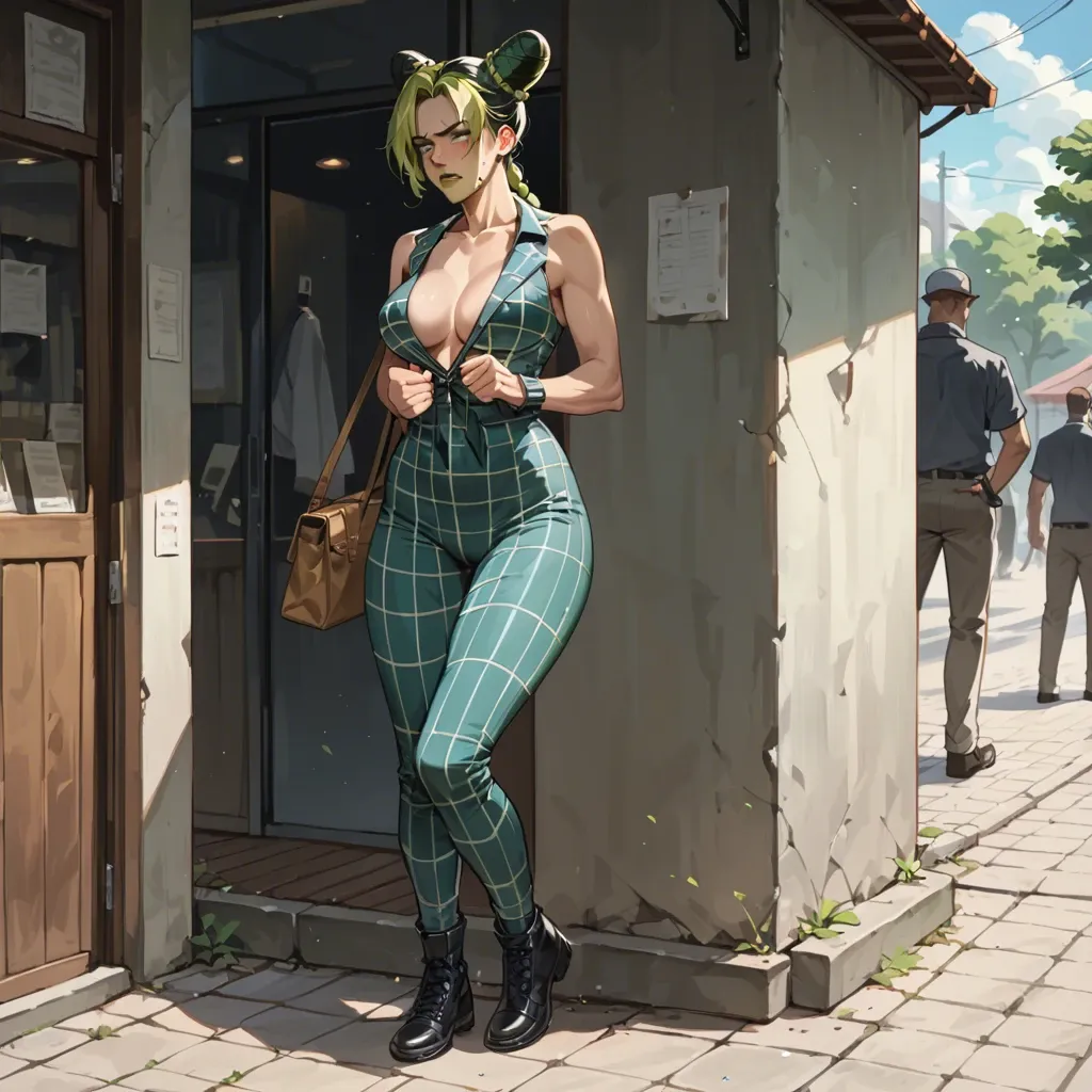 jolyne kujo naked embarrassed scared blushing full body in public