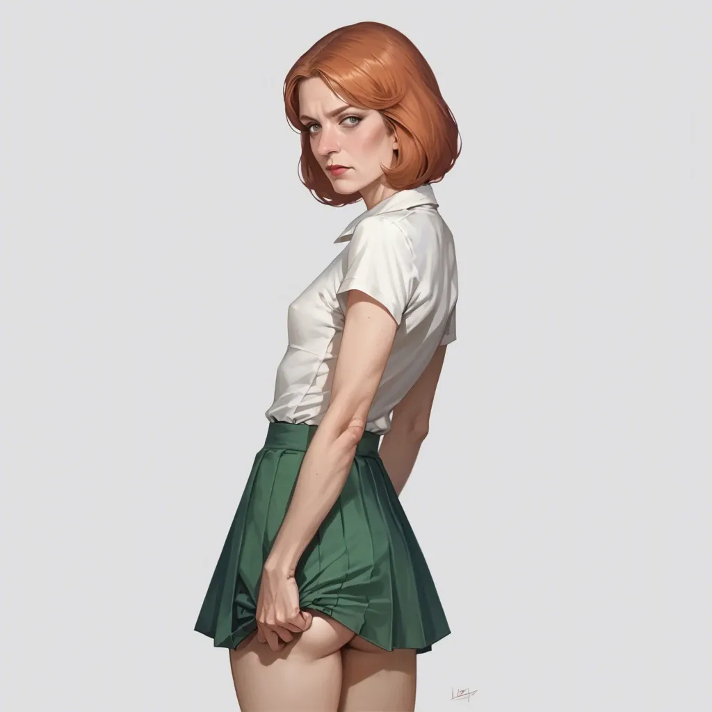 realistic realistic,full detailed,accurate,lois griffin,mature,flat chest,petite,skinny,slim,cleft of venus,shy,shirt,upskirt,shy,rear view,side view