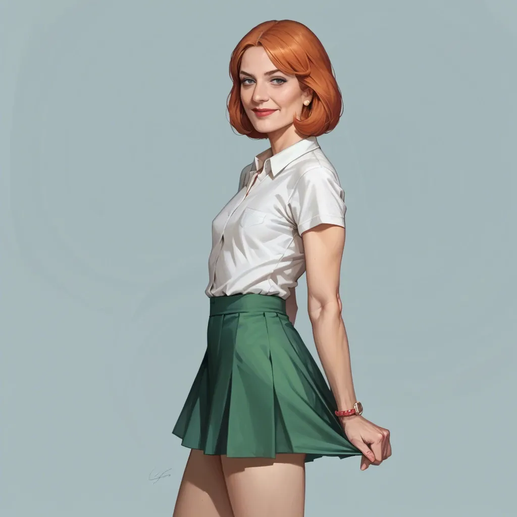 realistic realistic,full detailed,accurate,lois griffin,mature,flat chest,petite,skinny,slim,cleft of venus,shy,shirt,upskirt,seductive smile,rear view,side view