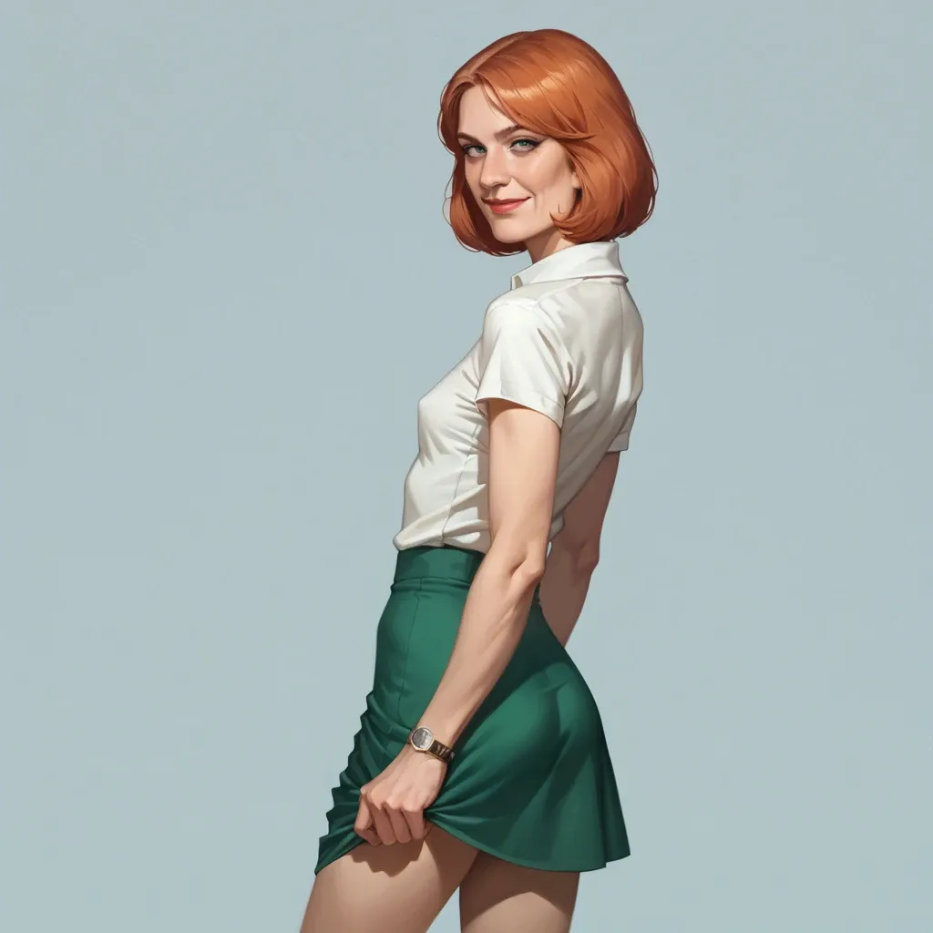 realistic realistic,full detailed,accurate,lois griffin,mature,flat chest,petite,skinny,slim,cleft of venus,shy,shirt,upskirt,seductive smile,rear view,side view