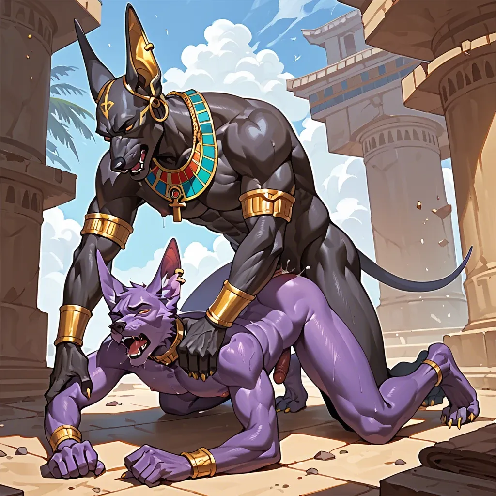 Beerus purple furry full body nude being fucked by anubis doggystyle yaoi