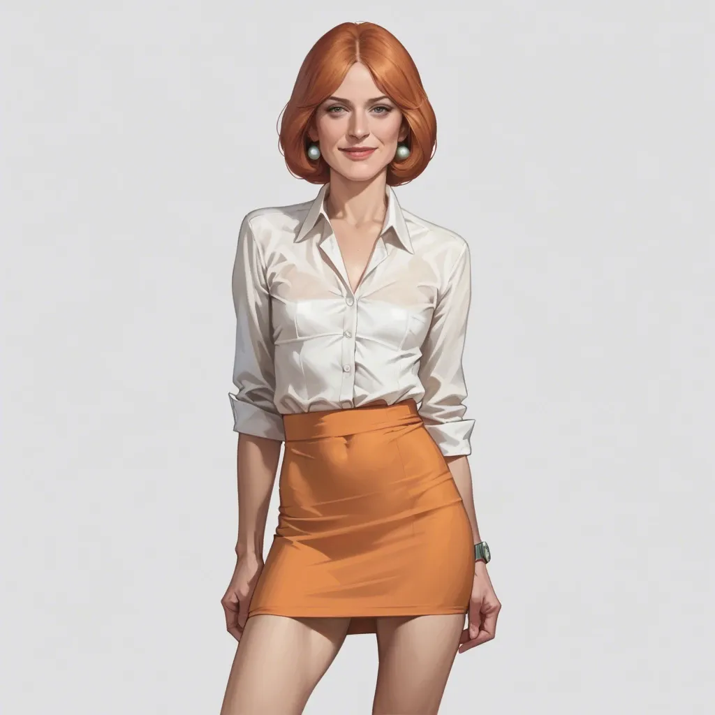 realistic realistic,full detailed,accurate,lois griffin,mature,flat chest,petite,skinny,slim,cleft of venus,seductive smile,shirt,upskirt,shy,rear view