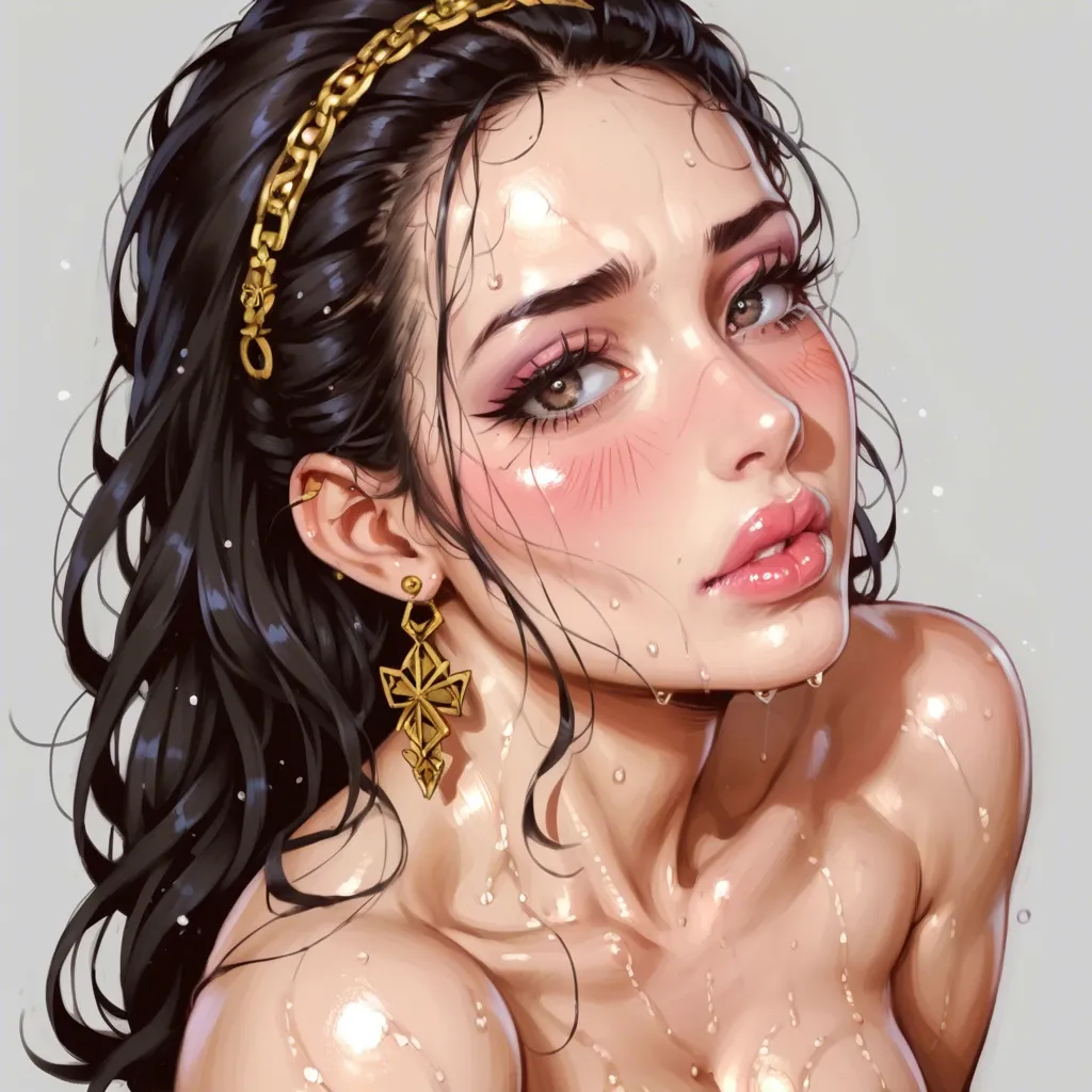 photorealistic, hyper realistic, hdr, blush, wet skin, sweaty, rd person, from above, extremely beautiful, extremely, perfect face, perfect skin, long eyelashes, thick eyelashes, (side view: 1.3), shiny pink lip gloss, gold earri, butt sticking out, looking at viewer, boss office, big waist belt, tight waist belt, tight clothing, skin tight, deep buttcrack, (gluteal cleft: 1.1), waist, flirty, round eyes, dimorphic feminine face, (deep butt crack: 1.1), deep ass crack, bubble butt, focus on butt, bulging ass, eyeshadow, tan skin, freckles, thick lips, dynamic pose, perfect skin, extremely beautiful face, black pantyhose, black pantyhose ripped open, lying on office table, lying on belly, cock in vagina, transparent tight shirt, golden headdress, diamond earrings, diamond necklace, diamond bracelet, shaved vagina, oiled skin, oiled skin, stand forward viewer, blue eyes, braid hair, super waist, hips, anal, big veiny cock in asshole