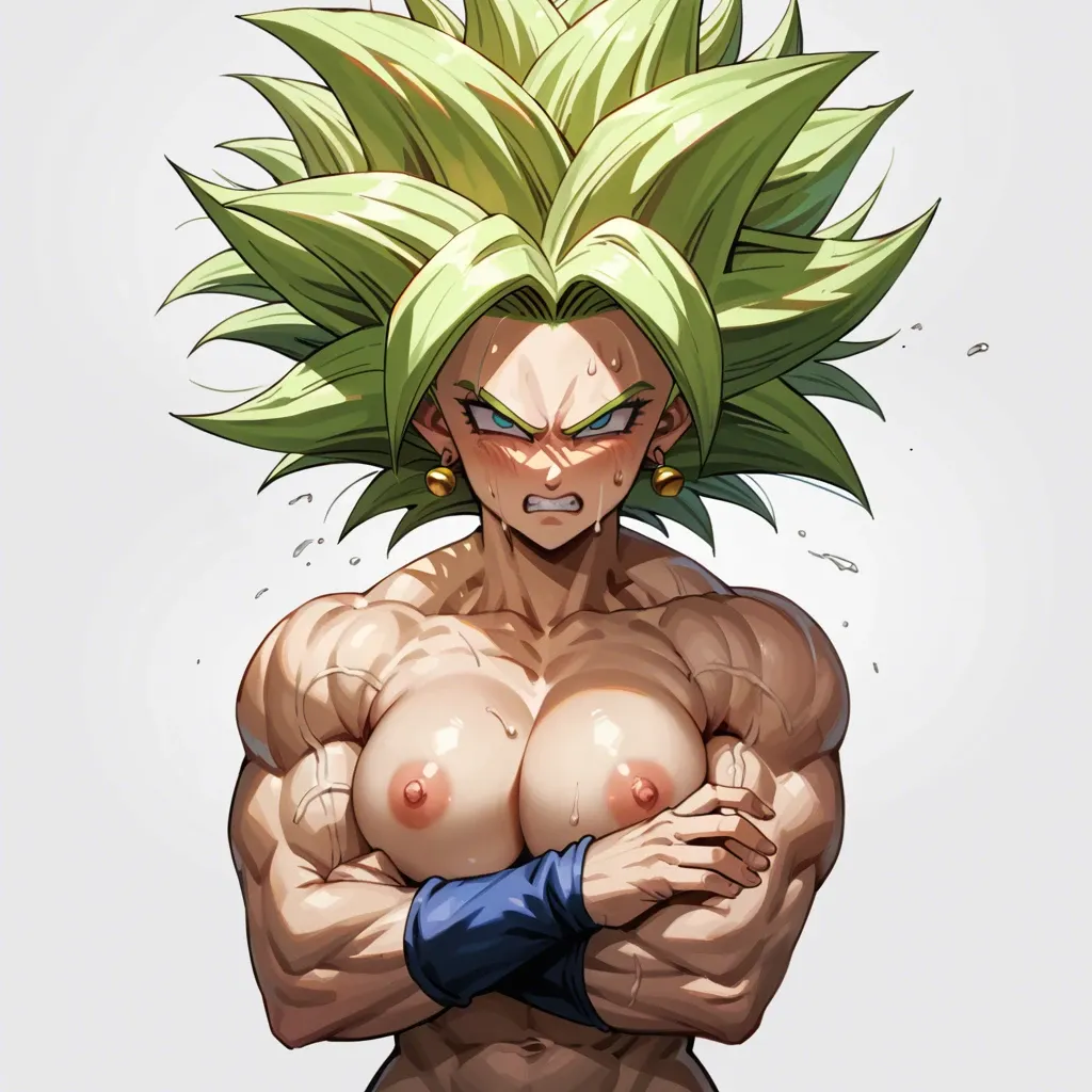 Kefla Dragon ball naked embarrassed fighting stance