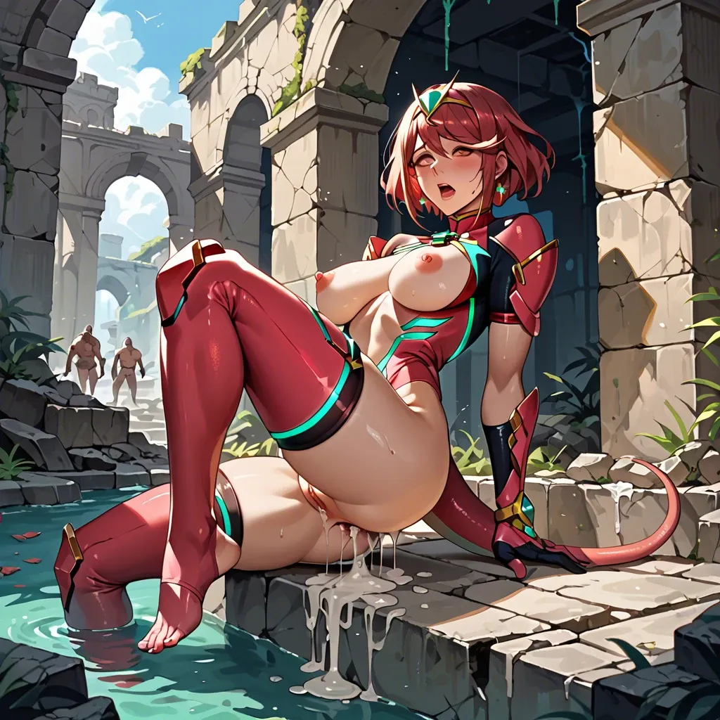 Pyra fucked by lizard, in ruins.white liquid on her face. Anal