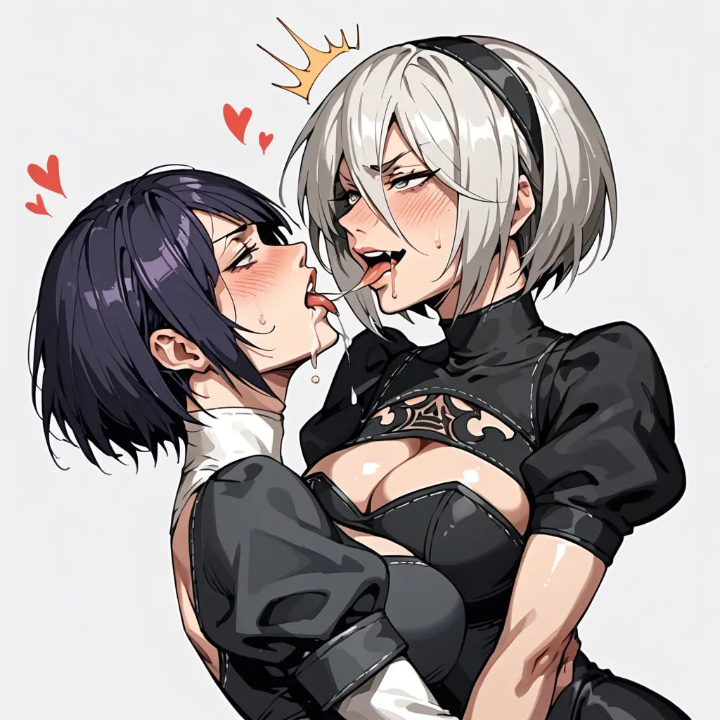 milf futanari kyoka jiro with smug expression fucking fully clothed yorha 2b with drooling struggling face,pronebone,plapping,futa with female,blushing,grabbing neck,deep penetration,kissing