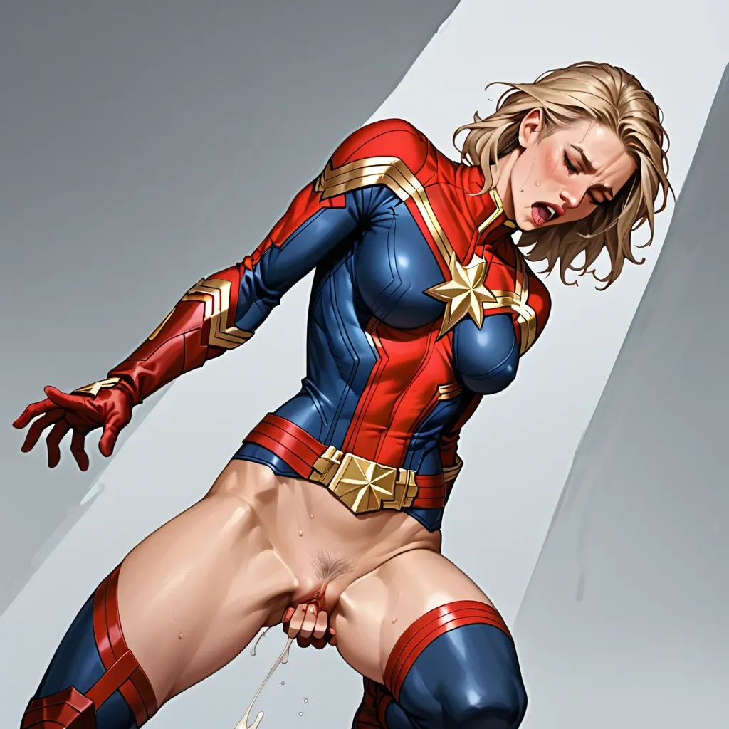 Captain Marvel musterbating, getting multiple orgasm