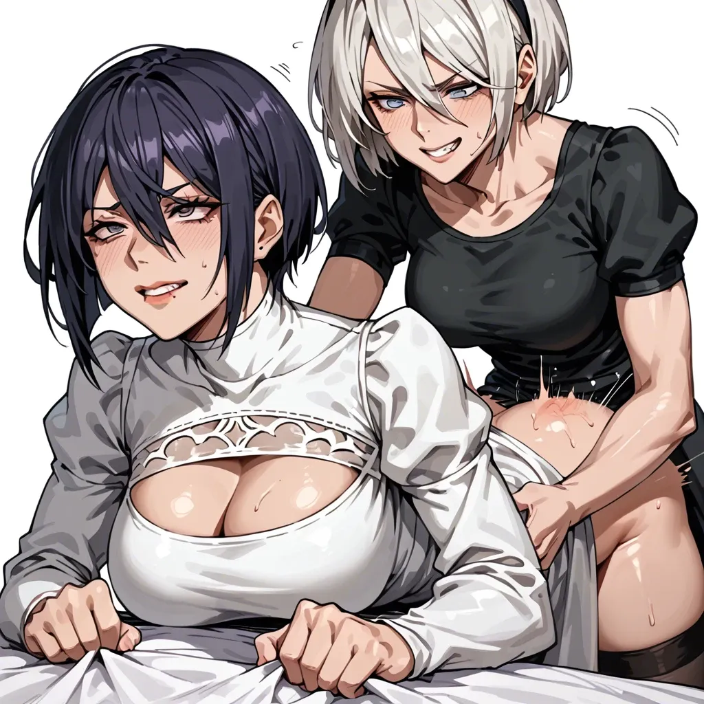 milf futanari kyoka jiro with smug expression fucking fully clothed yorha 2b with struggling face,pronebone,plapping,FUTA with female