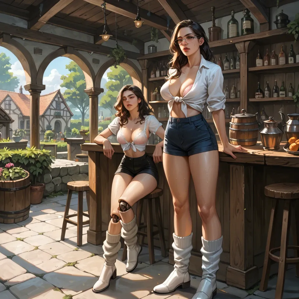 2girl, , , , eye catching,elegant face,areola,from waist up,doll joints, tied shirt,leg warmers,opaque glasses,wet bra,white boots, sexy gym girl, gardens, medieval tavern, smartwatch, hyper-realistic, dimly lit, lara croft, spider-gwen, rapunzel waifu, anime Pussy is flowing leaking cumming orgazm face anime girl pink panties