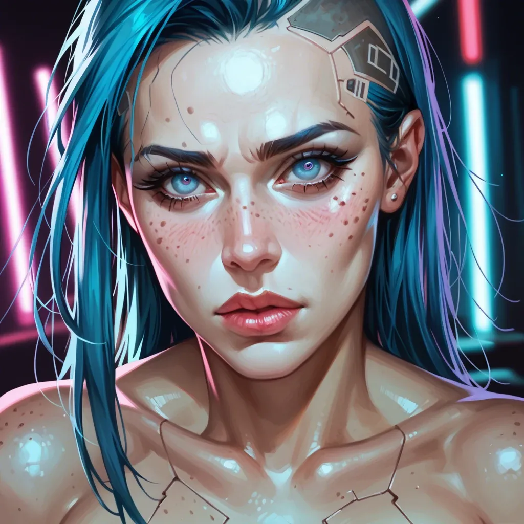 ULTRA REALISTIC Seductive jinx arcane, in a futuristic cyberpunk strip club, naked, stripping, wild neon lights realistic skin, freckles, realistic detailed face eyes, high definition HD 8K, no text, unique view, extreme close-up, hardcore extreme close-up, pov, vibrant colors