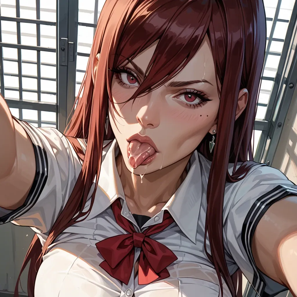 Erza Scarlet school uniform blowjob jail selfie