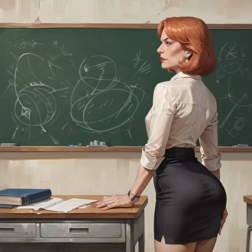 realistic,full detailed,accurate,quality,teacher lois griffin,flat chest,blouse,pencil skirt,rear view,side view