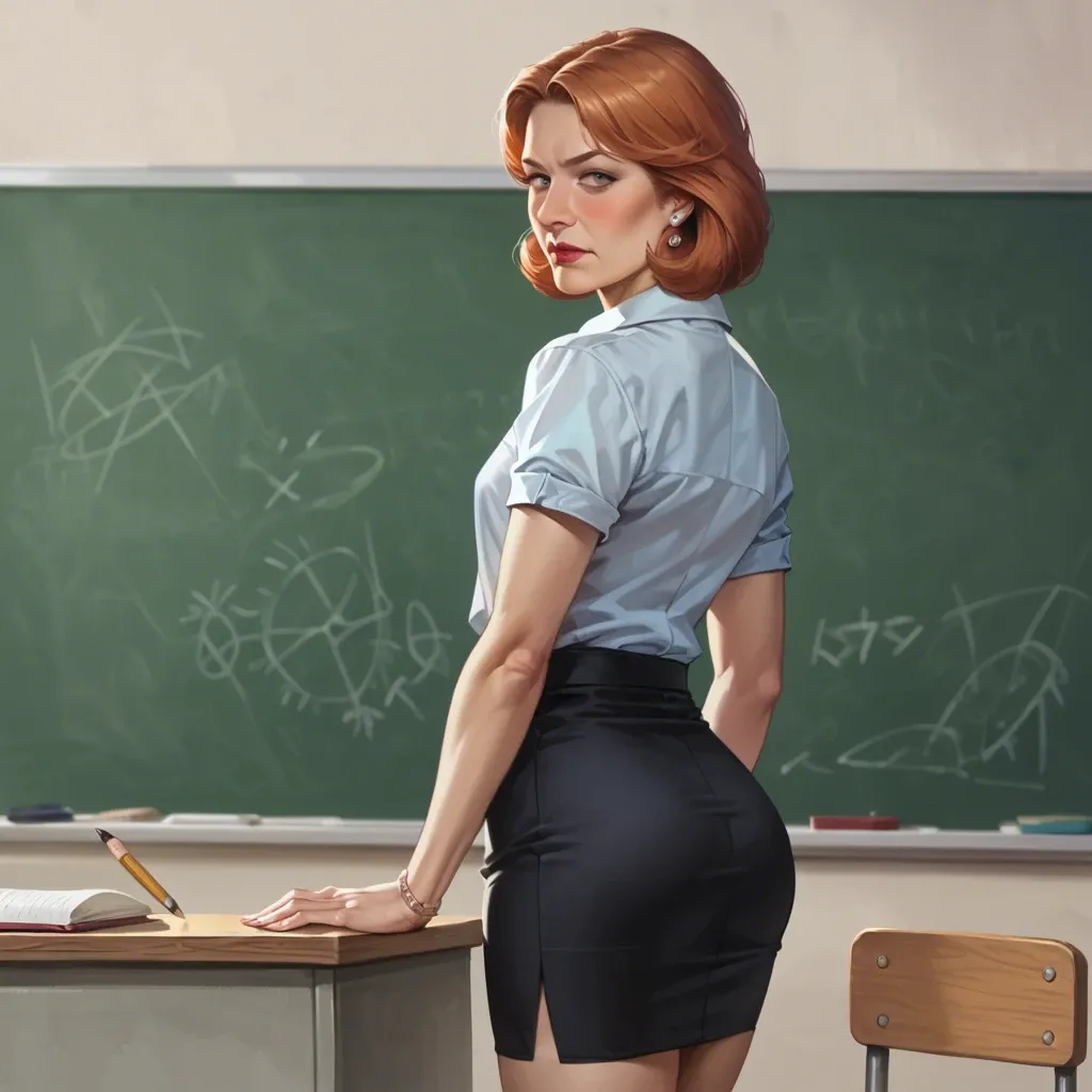 realistic,full detailed,accurate quality,teacher lois griffin,flat chest,blushing,blouse,pencil skirt,rear view,side view