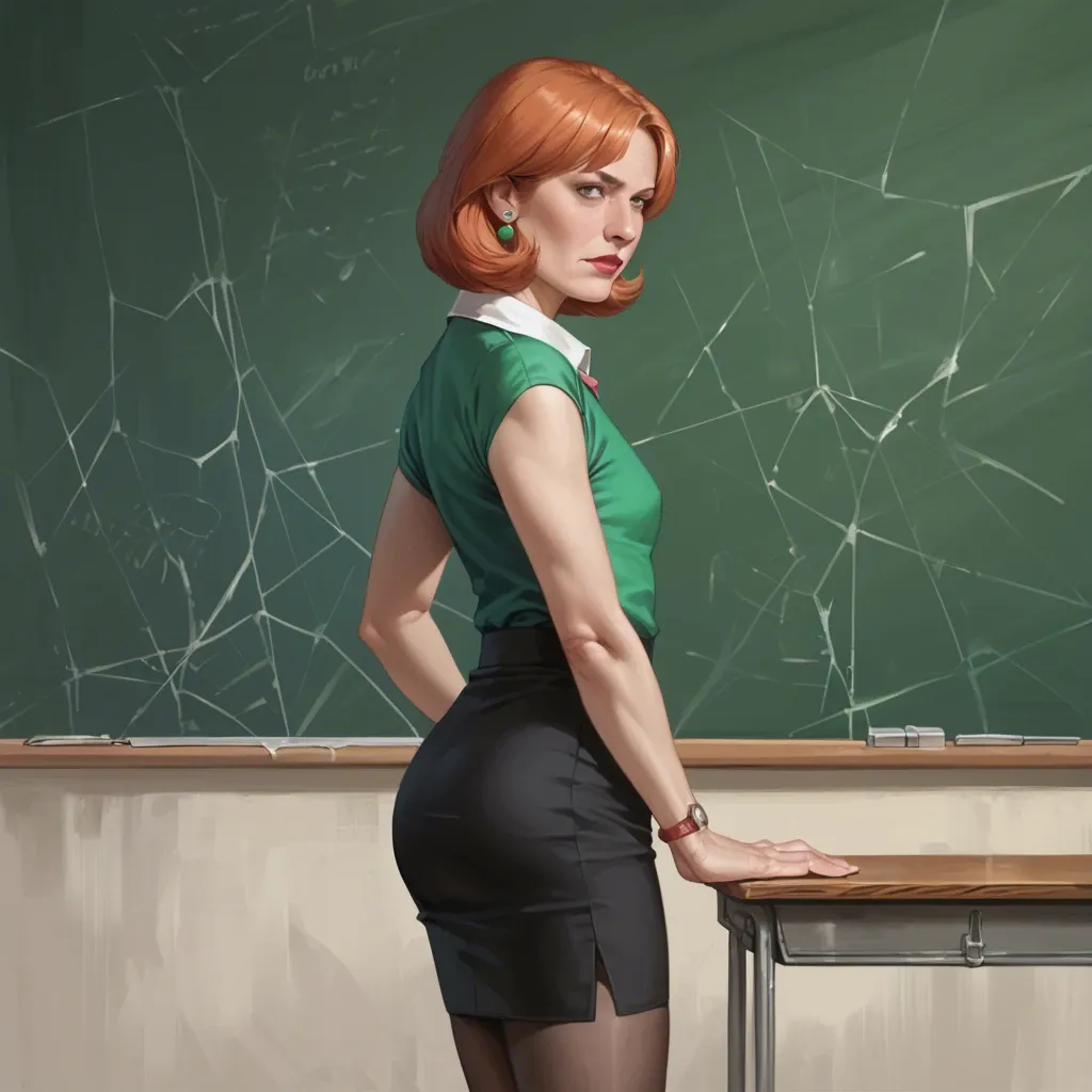 realistic,full detailed,accurate,quality,teacher lois griffin,flat chest,blouse,pencil skirt,rear view,side view