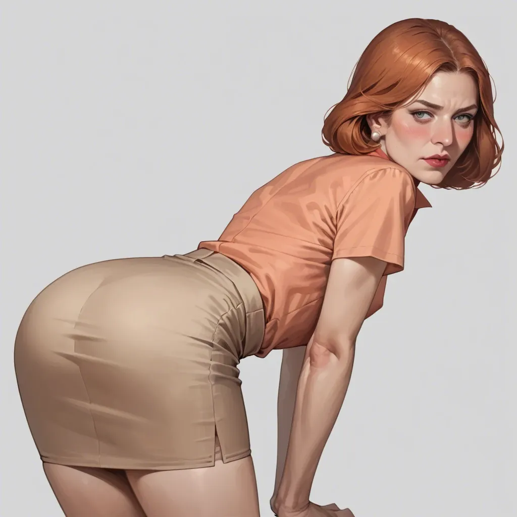 realistic,full detailed,accurate quality,teacher lois griffin,flat chest,blushing,blouse,pencil skirt,bent over,rear view,side view