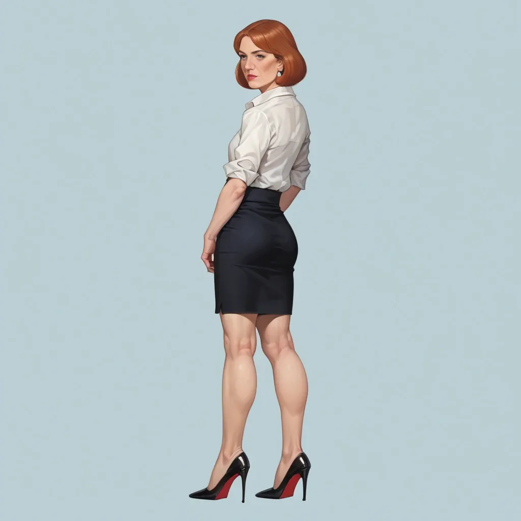 realistic,full detailed,accurate,teacher lois griffin,flat chest,shy,blouse,skirt,high heels,rear view,side view