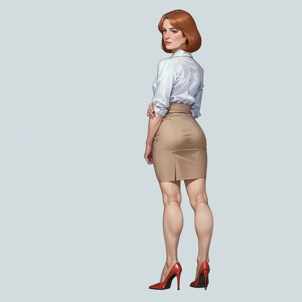 realistic,full detailed,accurate,teacher lois griffin,flat chest,shy,blouse,skirt,high heels,rear view,side view